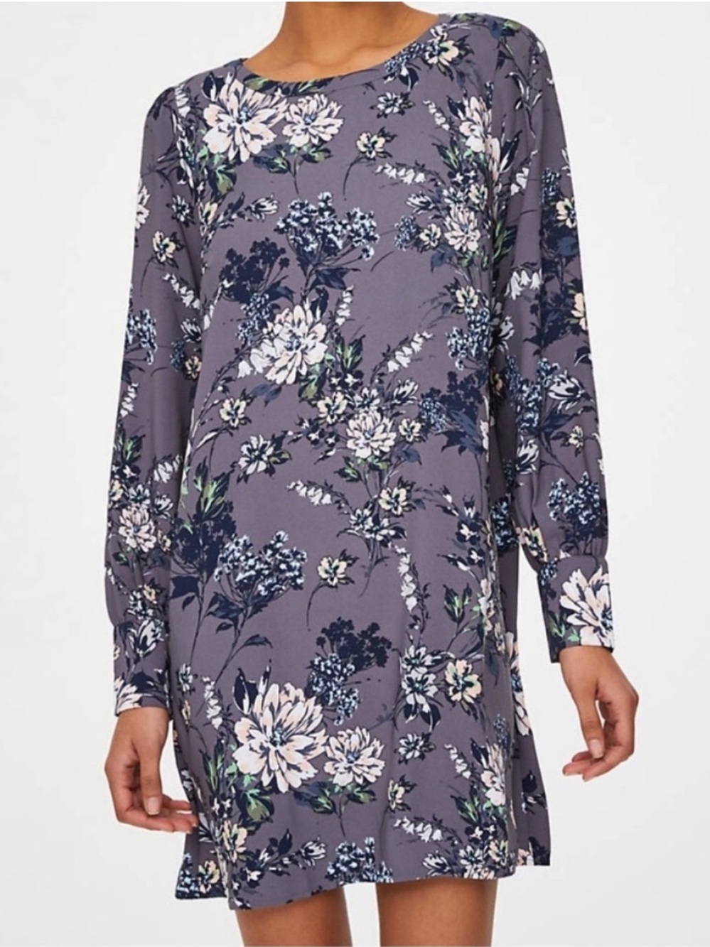 LOFT Floral Long-Sleeve Shift Dress